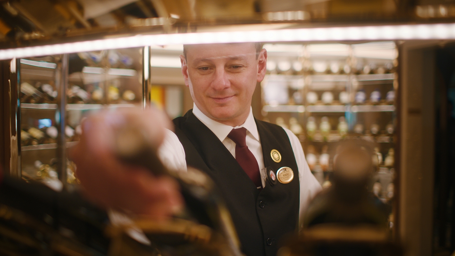 Sommelier looking at a wine